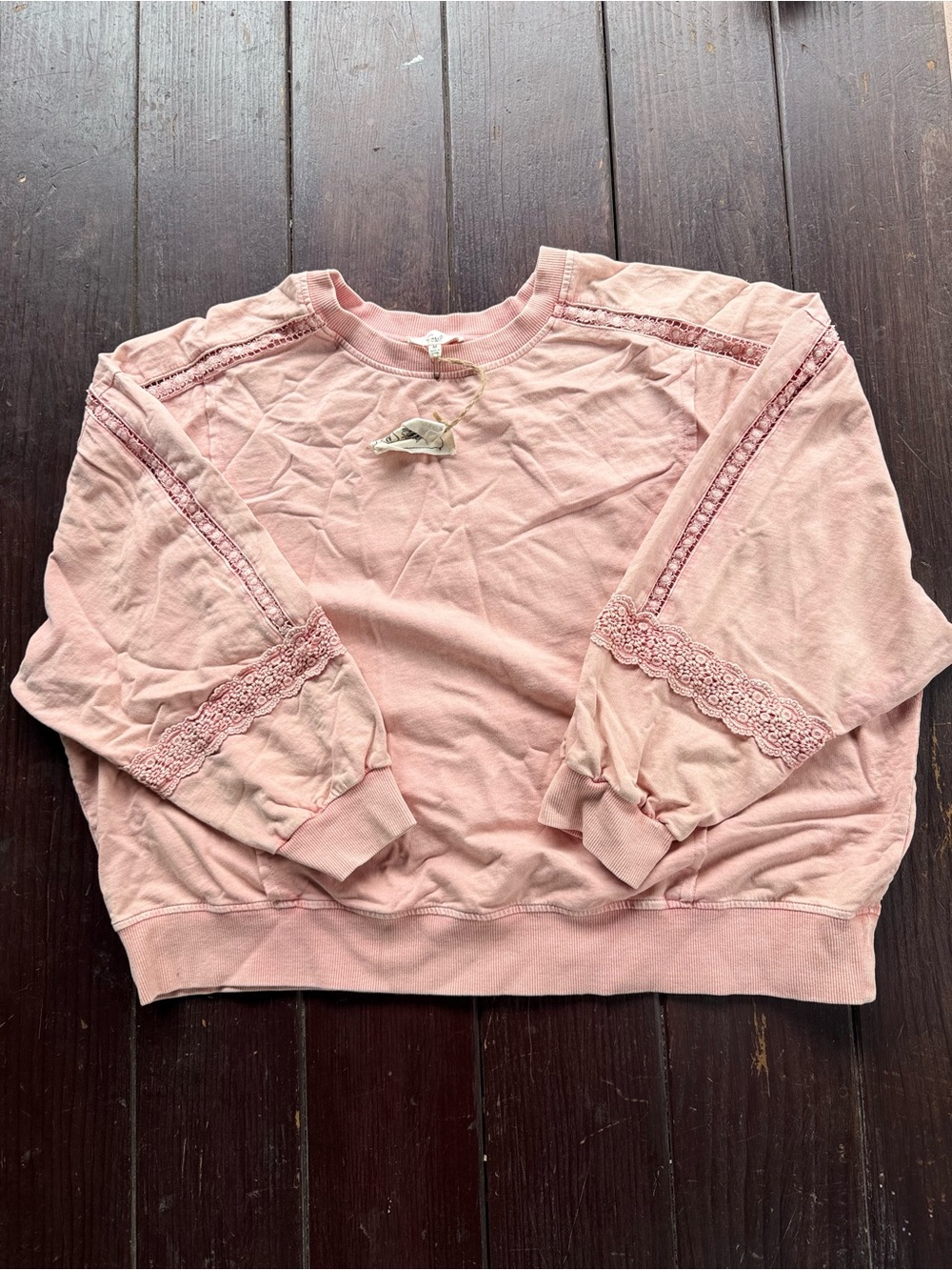 Easel Pink Lace Detail Sweatshirt Size M